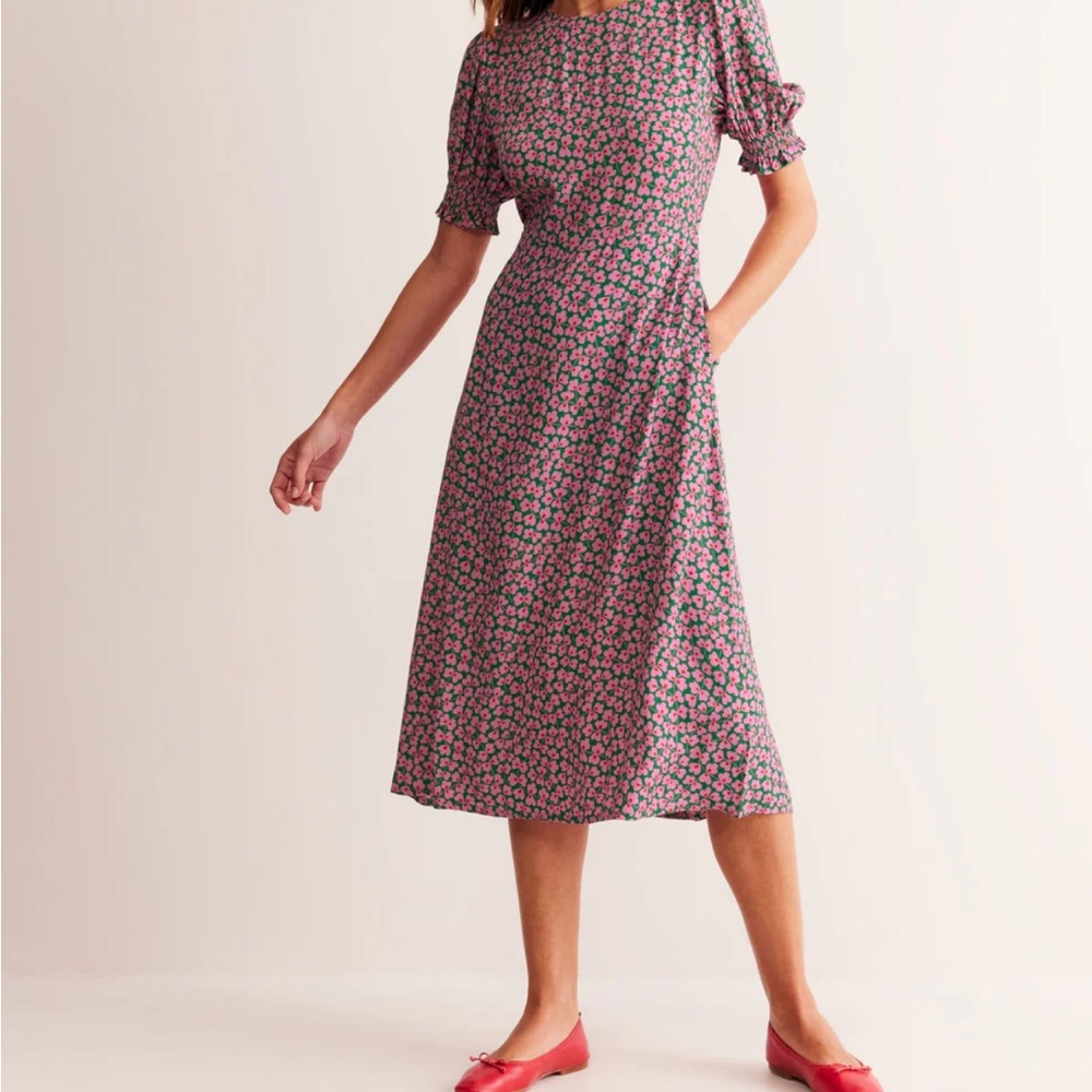 Corinne Midi Tea Dress, Floral Puff Sleeve Midi Dress